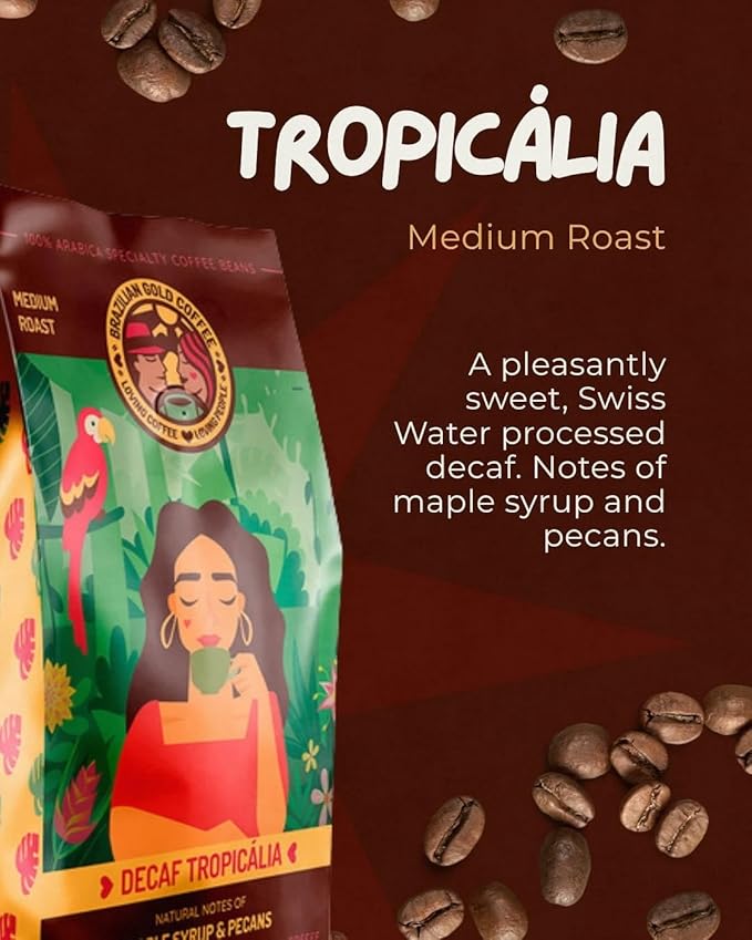 Brazilian Gold Coffee Decaf Tropicalia Gourmet Maple Syrup &amp Pecans Low Acidity 100% Arabica Coffee Medium Roast Ground 12 oz