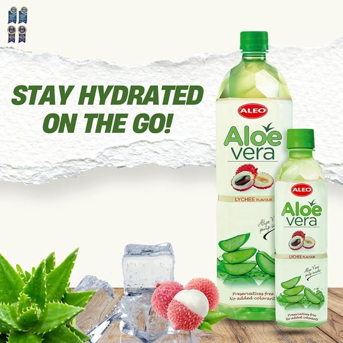 ALEO 0.5L Premium Lychee Aloe Vera Drink - Natural No Preservatives No Artificial Colors Superior Taste Award 2025
