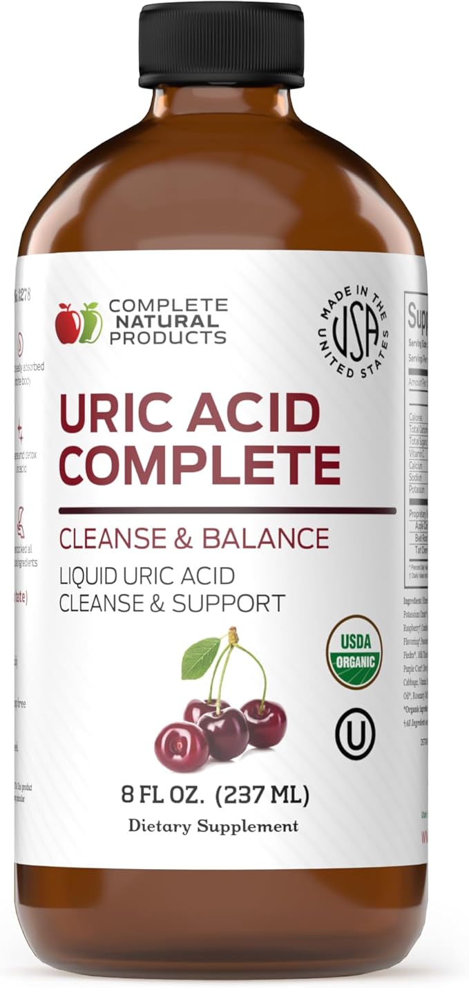 Complete Natural Products Uric Acid Complete - 8oz Liquid Supplement to Support Uric Acid Cleanse Kidney Health &amp Circulation with Apple Cider Vinegar Tart Cherry &amp Beet Root.