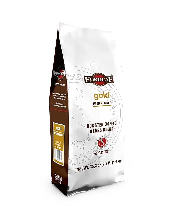 Eurocaf Blend Gold Whole Bean Coffee Medium Roast 2.2 Ib Original Italian Coffee (Pack of 1)
