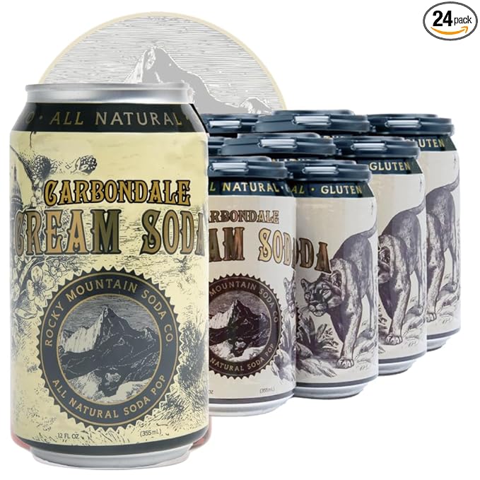 Rocky Mountain Soda 24‑Pack 12 Fl Oz Cans Small‑Batch Craft Soda Pop Gluten‑Free Vegan Organic Cane Sugar No Preservatives No Added Sodium Cream Soda Pop