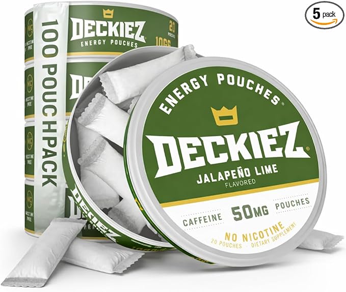 Deckiez Energy Pouches 5 Cans (100 Servings) Sugar Free Caffeine Supplement Coffee Pouches &amp Energy Drink Alternative 50mg Caffeine Pouches Jalapeño Lime Flavor