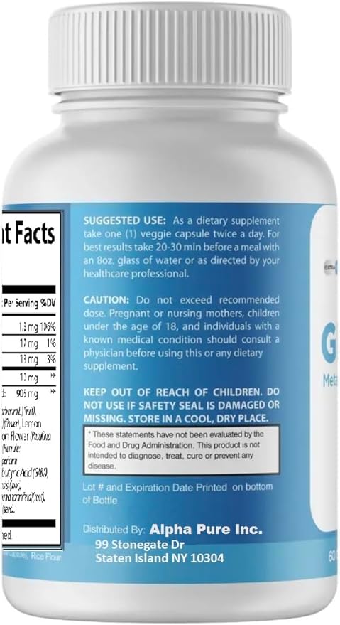 Gluconite Metabolism and Sleep Support 60 Capsules Natural Sleep Longer Non Habit Forming Melatonin