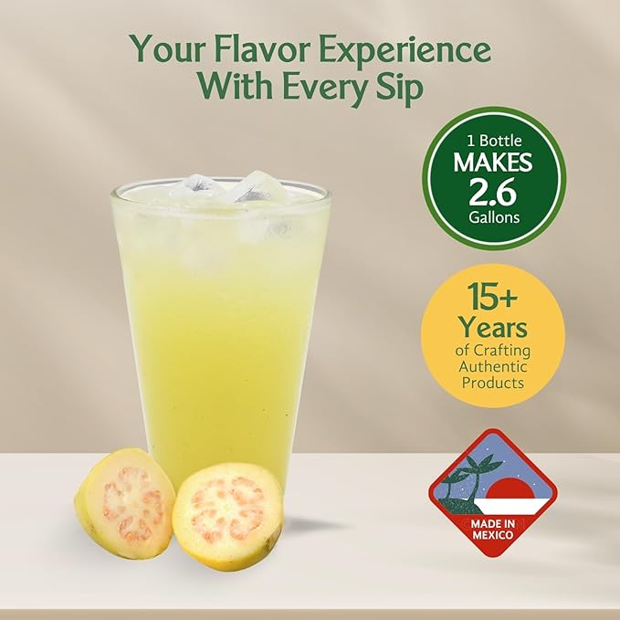 Frutiva authentic Concentrado Yellow Guava Drink Mix | Made in Mexico with Cane Sugar | Aguas Frescas Concentrate Makes 2.6 Gallons Per Bottle | No High Fructose Corn Syrup | Perfect for Drinks Desse