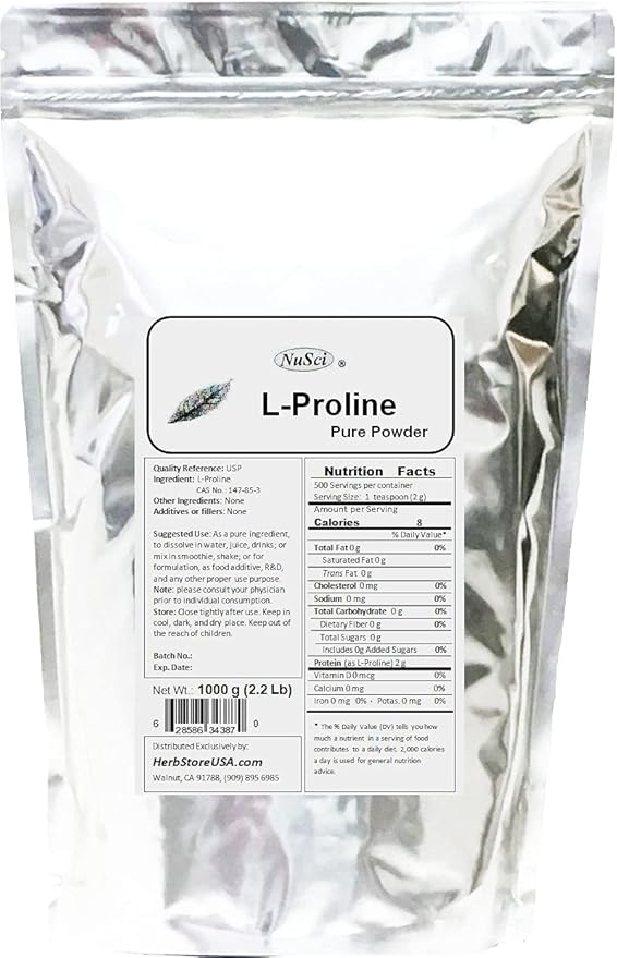 Pure L-Proline Powder a Collagen Component (1000 Grams (2.2 lb))