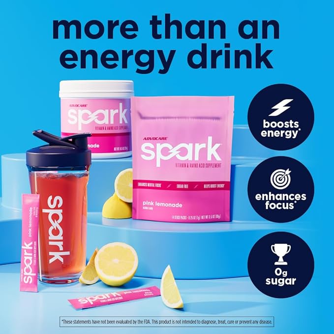 AdvoCare Spark - Energy Drink Mix - Vitamin &amp Amino Acid Supplement - Supports Energy &amp Focus - Portable Immune Support - Sugar-Free - Pink Lemonade (10.5 oz)