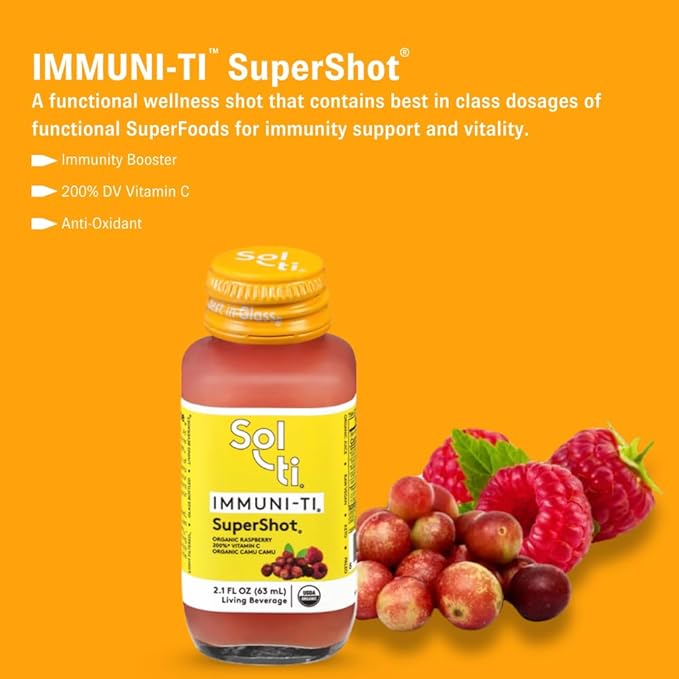 Sol-ti IMMUNI-TI SuperShot Drink Immunity Boost SuperFood Cold-Pressed Organic Fruits and Ginger Juice Blend 12 Pack (2.1 Fl oz)