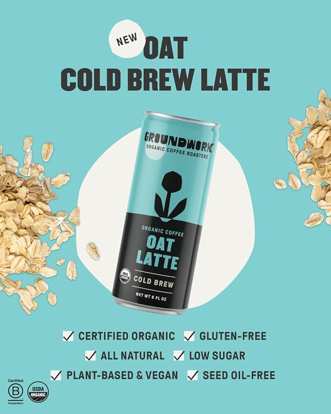 Groundwork Organic Coffee - Oat Cold Brew Latte - 8 Fl Oz Cans (12 Pack)