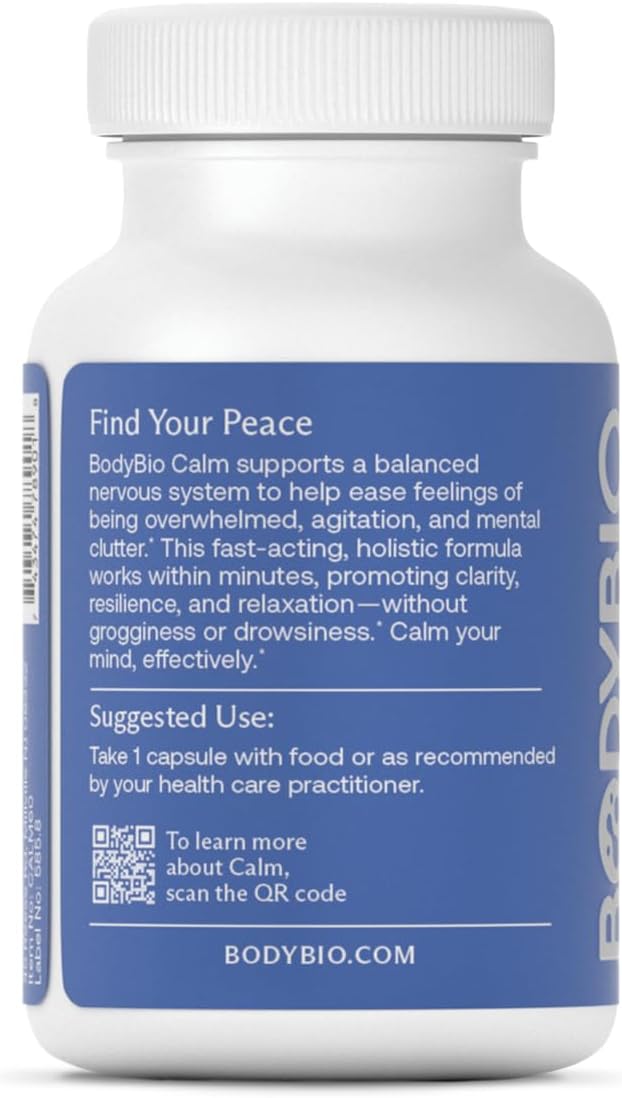 BodyBio Calm - Natural Stress Relief Blend with Rhodiola Glycine &amp Phosphatidylserine - Supports Relaxation Mental Focus &amp Balanced Cortisol - Non - Drowsy Formula