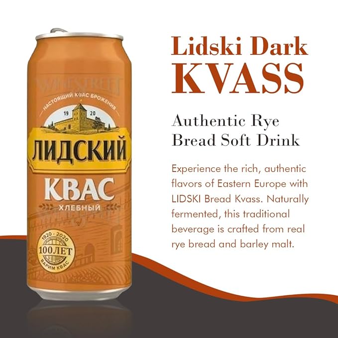 LIDSKI Bread Kvass - Imported Rye Bread Soft Drink (Pack of 3) - Authentic Eastern European Naturally Fermented Kvass - Kvass Drink with Natural Carbonation &amp Probiotics - 0.5L / 16.91 Fl oz