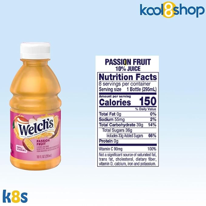 Welch’s Passion Fruit Juice Drink 10 fl oz Plastic Bottle 24 Pack + 2 Reusable Snack Bags by KOOL8SHOP Infinite Deals
