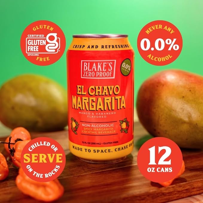 Blake’s Zero Proof El Chavo Margarita Sparkling Mocktail Non Alcoholic Carbonated Juice Beverage Gluten Free Mango &amp Habanero Inspired Flavor 12 Pack