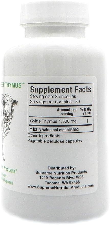 Supreme Nutrition Sheep Thymus - 100% Grass Fed and Finished in New Zealand 90 Capsules of Pure Ovine Thymus (Pack of 2)