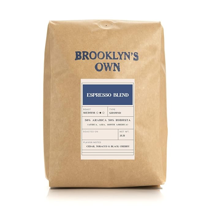 Brooklyn's Own Medium Roast Espresso Blend Ground Coffee – 50% Arabica 50% Robusta From Africa Asia and South America (2 LB)