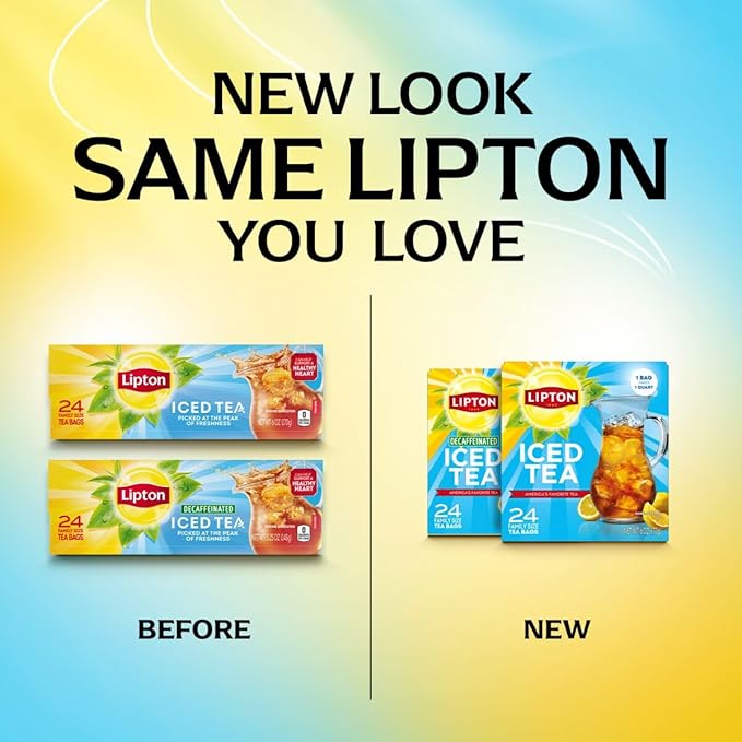Lipton Decaf Black Iced Tea Bags Family Size Zero Calories 144 Total Tea Bags (24ct - Pack of 6)