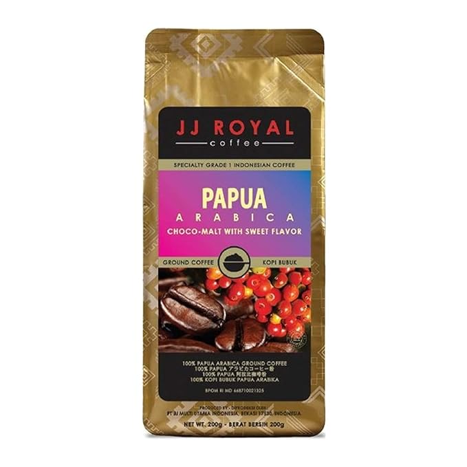 JJ Royal Coffee Papua Arabica 200g Ground Coffee (Pack of 1)