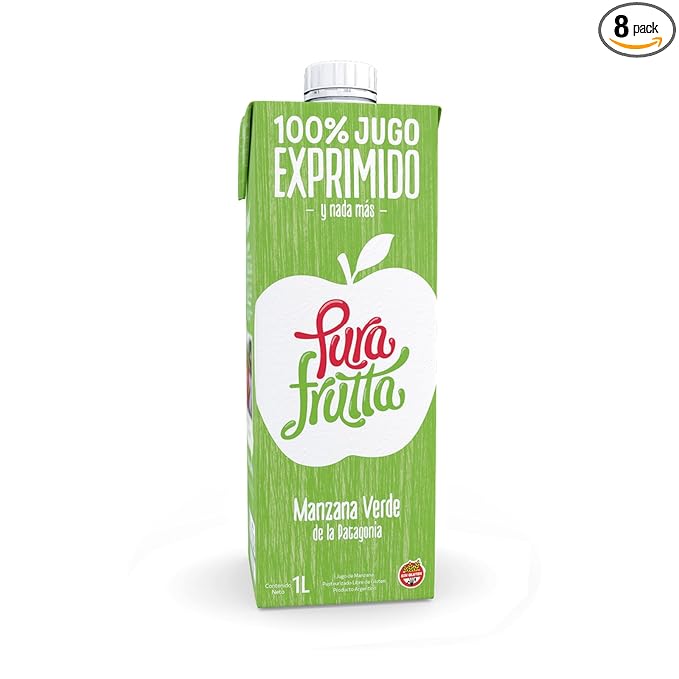 Pura Frutta - Green Apple Juice - 33.8 fl oz (1L) Juice Boxes 8-Pack Box - 100% Natural &amp Cold-Pressed Not From Concentrate (NFC) No Sugar Added - Patagonia Apple - Crisp &amp Refreshing Taste