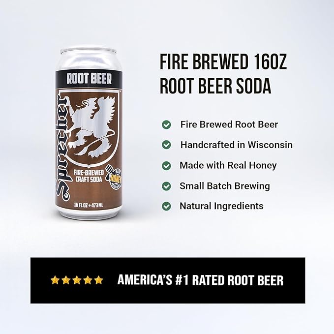 Sprecher Root Beer &amp Cherry Cola Craft Soda – Fire-Brewed with Real Honey Handcrafted Gourmet Beverages Caffeine-Free – 16 fl oz Cans (24 Pack Total)