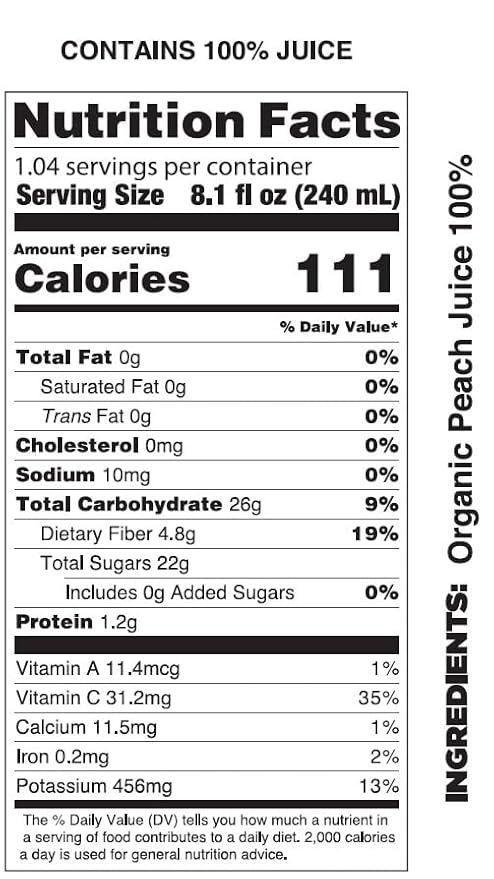 Pomona Organic Peach Juice (Pack of 12) Cold Pressed USDA Organic Juices 100% Peaches No Added Sugar Not From Concentrate Vegan Kosher Non GMO Pasteurized 8.4 oz Glass Bottles
