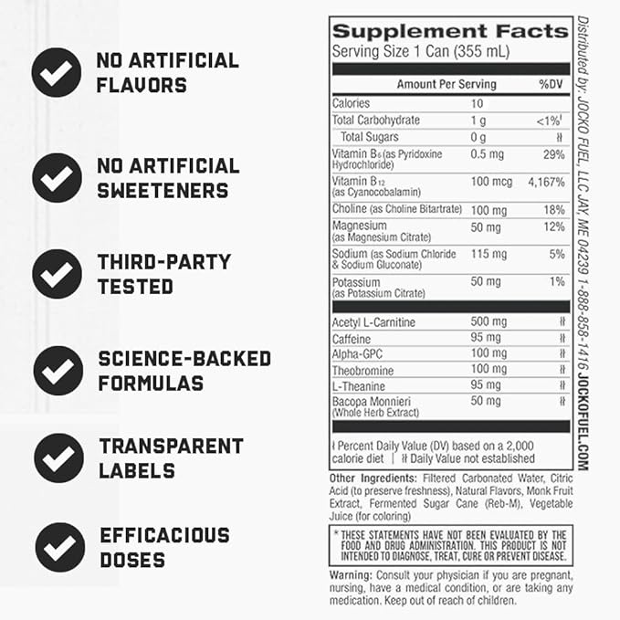 Jocko GO Energy Drink - Keto Vitamin B12 Vitamin B6 Electrolytes L Theanine Magnesium- Energy Boost Sugar Free Nootropic Monk Fruit Blend - 12 Pack (Lemon Lime)