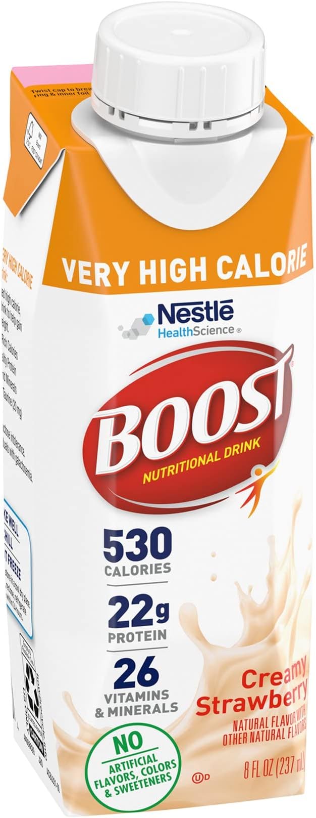 Boost Very High Calorie Strawberry and Vanilla Nutritional Drinks with 22g Protein 530 Calories 8 Fl Oz (Packs of 24)