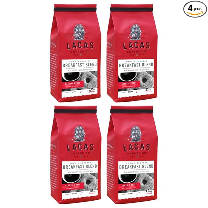 Lacas Coffee Company Medium Fine Ground Coffee 12oz Bag (4 bags Town &amp Country (Breakfast Blend))