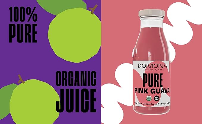 Pomona Organic Juices Pure Pink Guava Juice 8.4 Ounce Bottle (Pack of 12) Cold Pressed Organic Juice Non-GMO No Sugar Added Not from Concentrate Gluten Free Kosher Certified Preservative Free