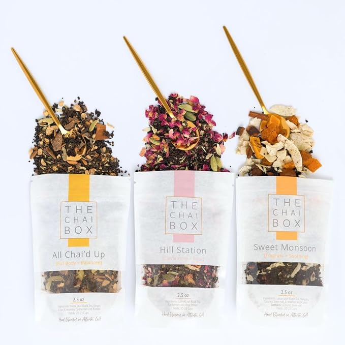 The Chai Box Top Selling Loose Leaf Tea Gift Set - Featured in Oprah's Favorite Things | 3-Flavor Caffeinated Chai Tea Gift Box with Stainless Steel Steeper (3 Pack) | Small Batch Loose Leaf Tea with