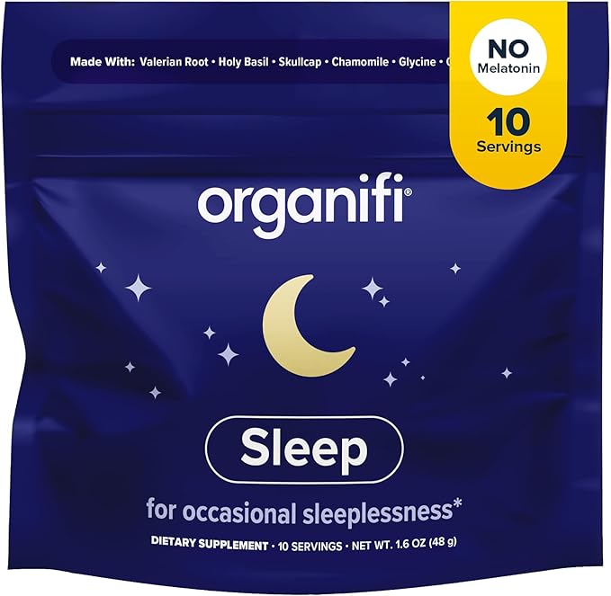 Organifi Sleep - Sleep Support with Valerian Root Lavender GABA and L-theanine - No Melatonin - Calming and Relaxing Nighttime Drink - No Gluten Dairy or Soy