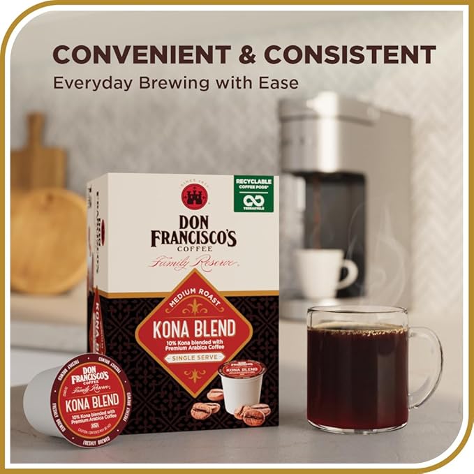 Don Francisco's Kona Blend Coffee Pods 55 Count Medium Roast Compatible with Keurig Brewers
