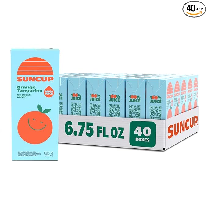 SunCup 100% Juice Boxes for Kids | No Added Sugar No Dyes No Preservatives | Trusted in Schools Across 49 States | Bulk Pack with Straw 6.75 oz (40 Pack) Orange Tangerine