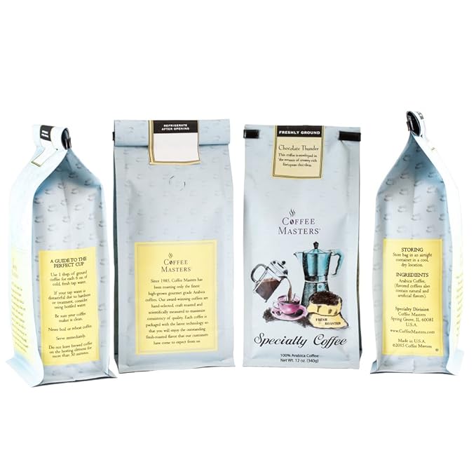 Coffee Masters Flavored Coffee Chocolate Thunder Ground 12-Ounce Bags (Pack of 4)