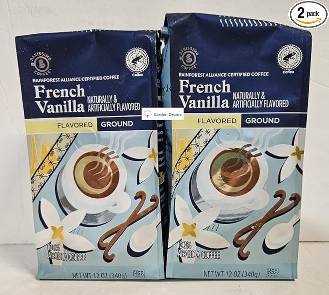 Barissimo French Vanilla Naturally Artificially Flavored Light Roasted Ground Coffee 12oz 340g (Two Bags)