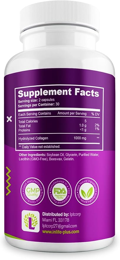 Hydrolyzed Collagen Peptides (60 Count) 1000mg Per Serving Beauty Joint and Anti Aging Support for Hair Skin Nails Bones and Joints Collagen for Women and Men (30-Day Supply) (1)