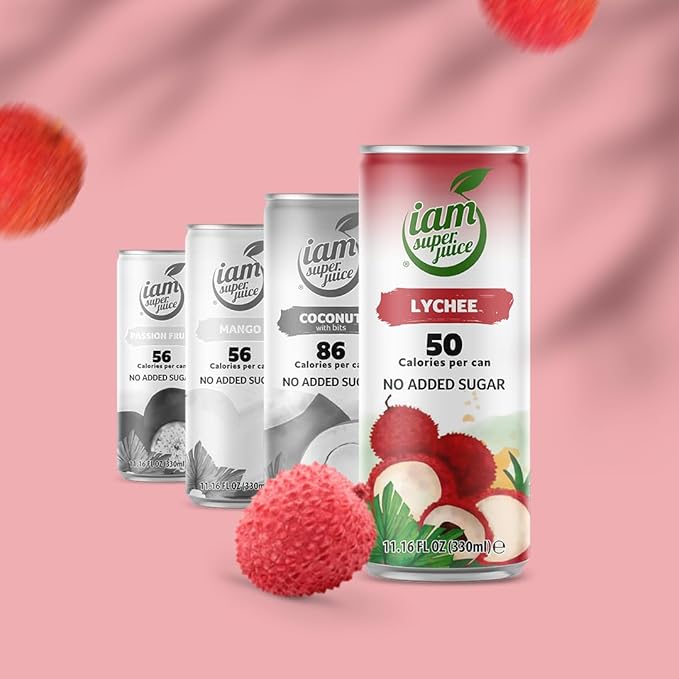Lychee Fruit Juice Drink 100% Natural - I am Superjuice - No added sugars concentrate preservatives - 12pack 11.16oz - low calorie - NON GMO - Vegan