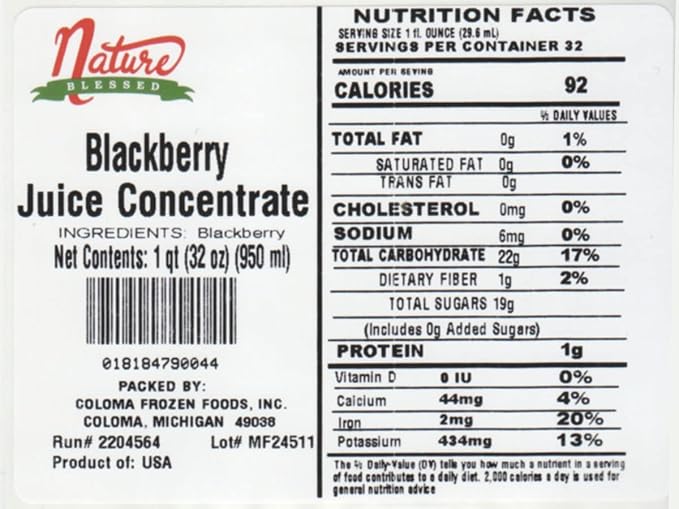 Nature Blessed 100% Pure Blackberry Fruit Juice Concentrate - 1 Quart (1/32 fl oz bottle) Applications: Excellent for Home Wine Making Brewing Distilling Smoothies Mead Jelly