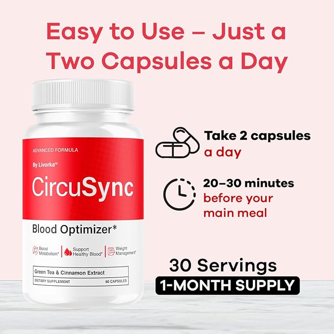 (2 Pack) Circusync Capsules - Official Circu Sync Advanced Blood Health Support Supplement Pills - Maximum Strength Natural Vitamins Formula for Overall Health &amp Wellness 120 Capsules for 2 Mont