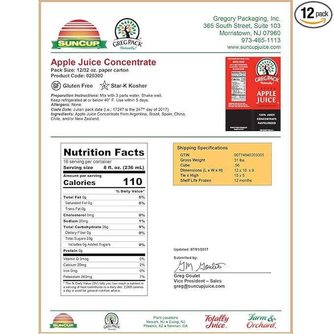 Juice Concentrate - 3 Plus 1 Apple 32 Ounce (( -- 12 per case.