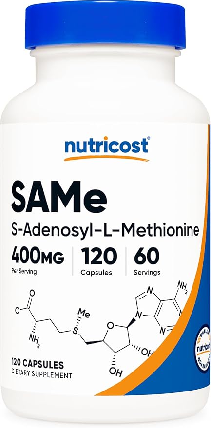 Nutricost SAM-e (S-Adenosyl-L-Methionine) 400mg Per Serving 60 Servings 200mg Per Capsule 120 Capsules - Non-GMO Gluten Free Same Vegetarian