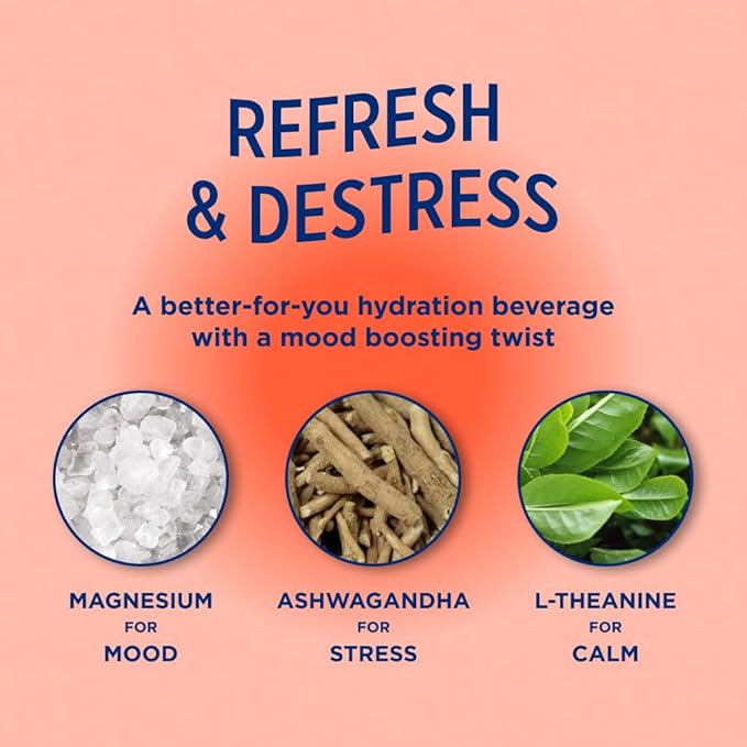 Leisure Hydration Non-Carbonated Electrolyte Refresher Tropical Mango Flavor - Low Sugar Nutrient Enhanced Water Beverage - Get The Best Hydration Packed w/ Magnesium &amp Ashwagandha For Mood &amp