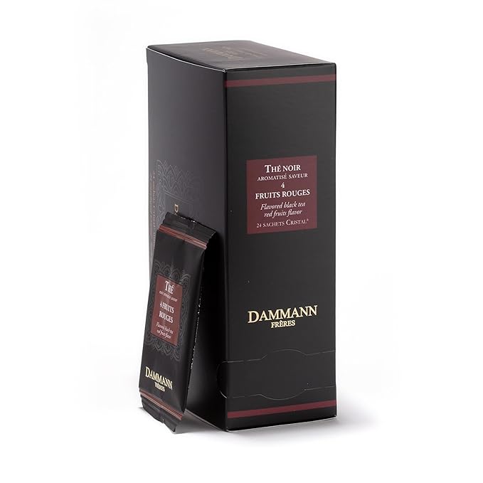 Dammann Freres Sachets Quatre Fruits Rouges Tea Bags Premium Gourmet French Black Tea Blend Strawberry Cherry Raspberry Red Currant Flavors Individually Wrapped 24 Count (Single Pack)