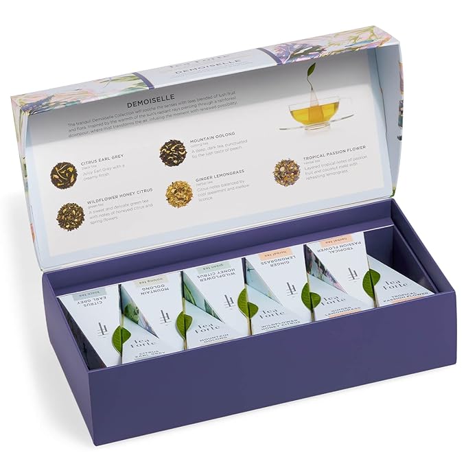 Tea Forte Premium Petite Presentation Box Gift Set Sampler 10 Count 2 of Each Blend Individually Wrapped Handcrafted Pyramid Infuser Bags Demoiselle Tea