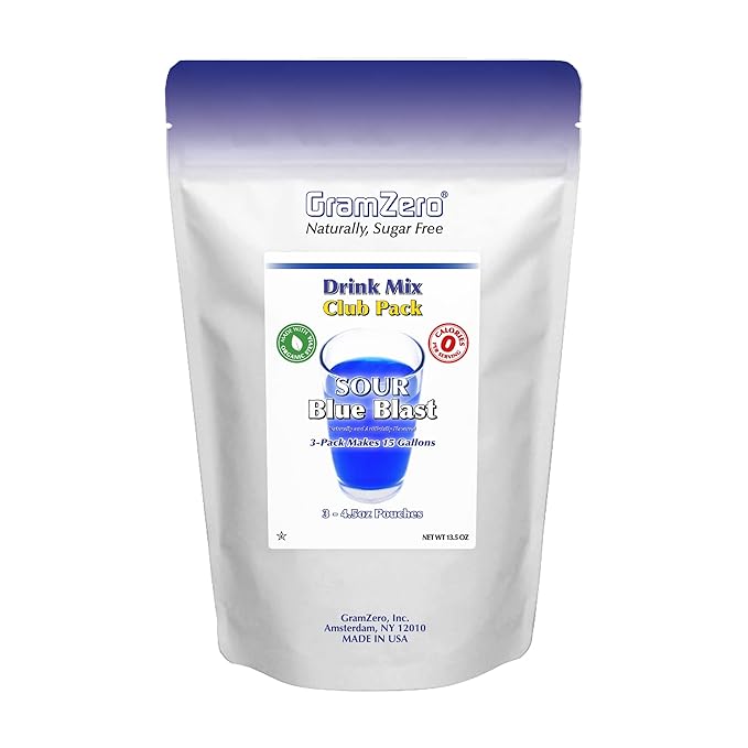 GramZero Sour Blue Blast Zero Calorie Sugar Free Drink Mix Great For Nutrition Club Loaded Tea Stevia Sweetened