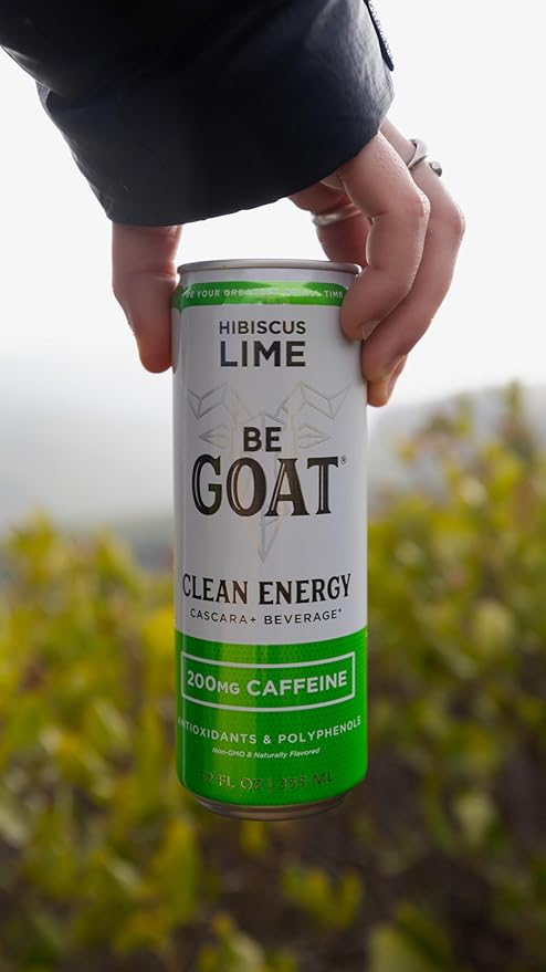 BeGOAT Clean Energy | Hibiscus Lime | 6 Ingredients Plant-Based Non-GMO Vegan | 200mg Natural Caffeine | 12 fl oz Cans (Pack of 12)