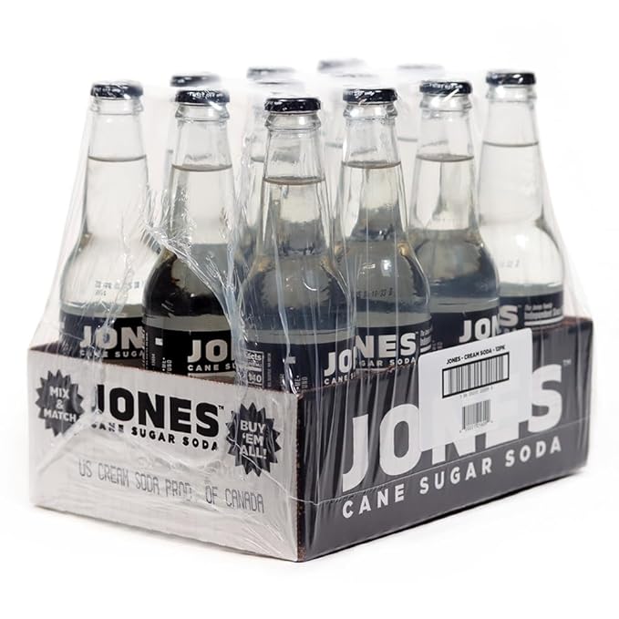 Jones Soda Co. Cream Flavor | 12-Pack | The Original Craft Soda | Made with Pure 100% Cane Sugar | Pop Beverages/Soft Drinks | 12 Oz Glass Bottles