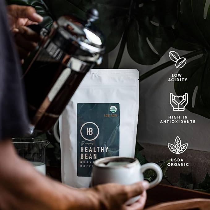 Healthy Bean Coffee Thrive Morning Blend - Whole Bean Low Acid Coffee for Sensitive Stomach Smooth and Rich Flavor - USDA Organic Medium Roast Coffee Beans 11oz