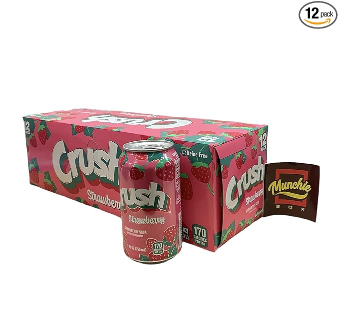 Crush Soda Munchie Box Reserve - Stocked for your Pleasure - Cans or Bottles (Strawberry Pack of (12) 12 Oz Cans)