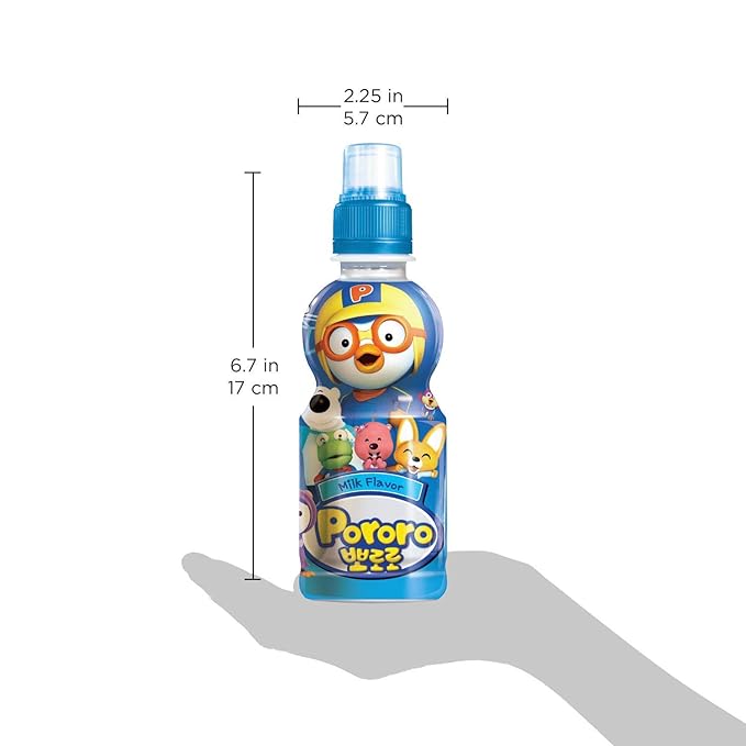 Paldo Fun &amp Yum Pororo Kids Milk Flavor Drink Pack of 8 Fruit Juice Drinks with Comfortable Push-Pull Sports Cap Perfect Drink for Children 7.95 fl oz. x 8