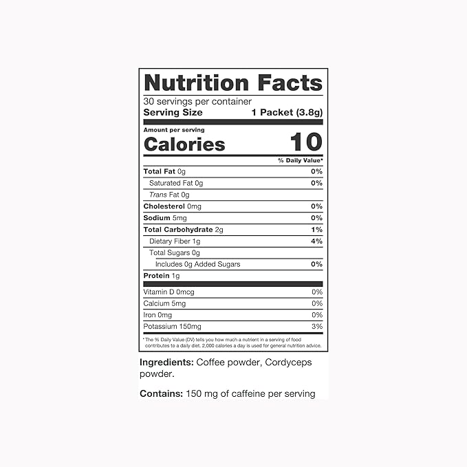 PureCafé Bold Black Coffee with Cordyceps | Smooth Energizing Flavor | Convenient Single-Serve Packets | Supports Focus Vitality &amp Wellness | 30 Servings