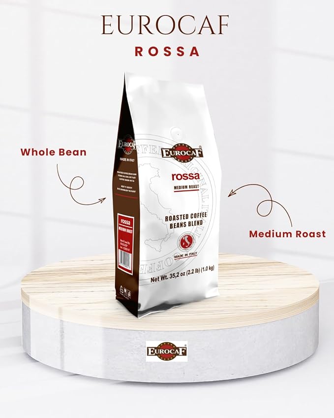 Eurocaf Miscela Rossa Whole Bean Coffee Medium Roast 2.2 Ib Original Italian Coffee (Pack of 1)